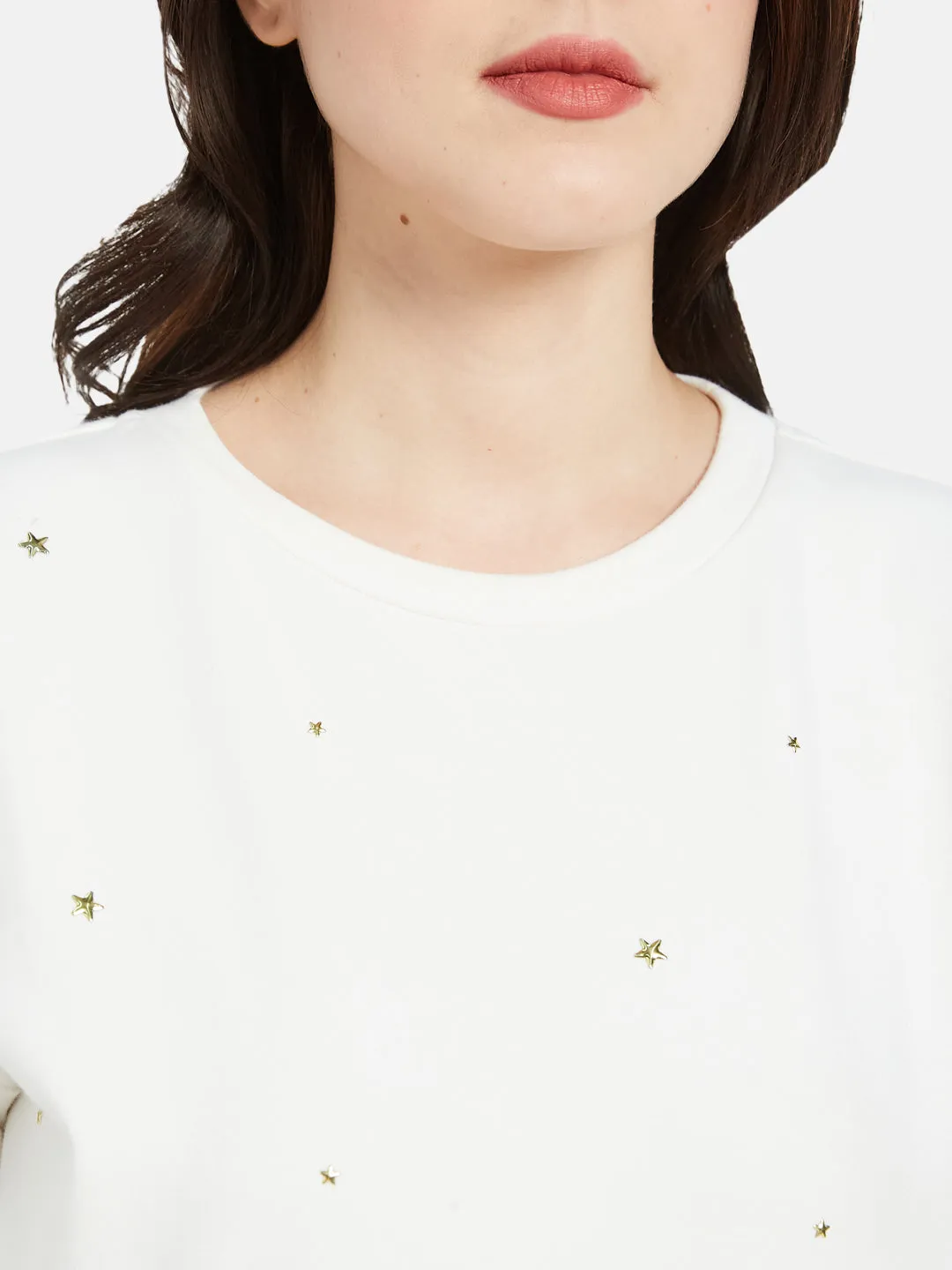 COTTON RICH STAR STUDDED SWEATSHIRT- White