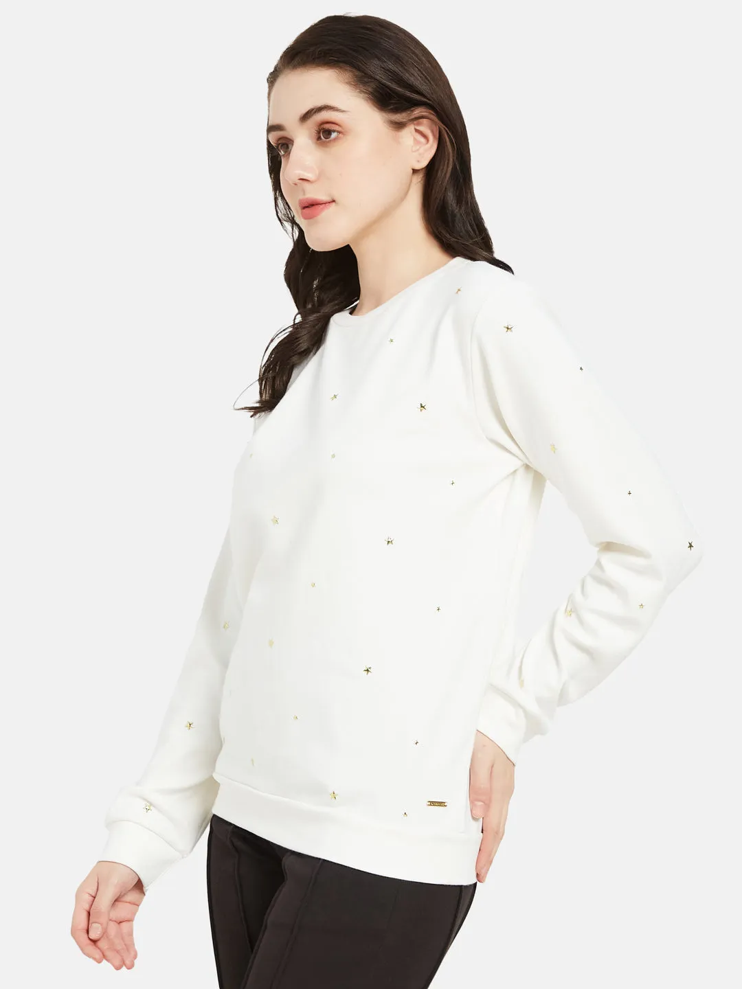 COTTON RICH STAR STUDDED SWEATSHIRT- White