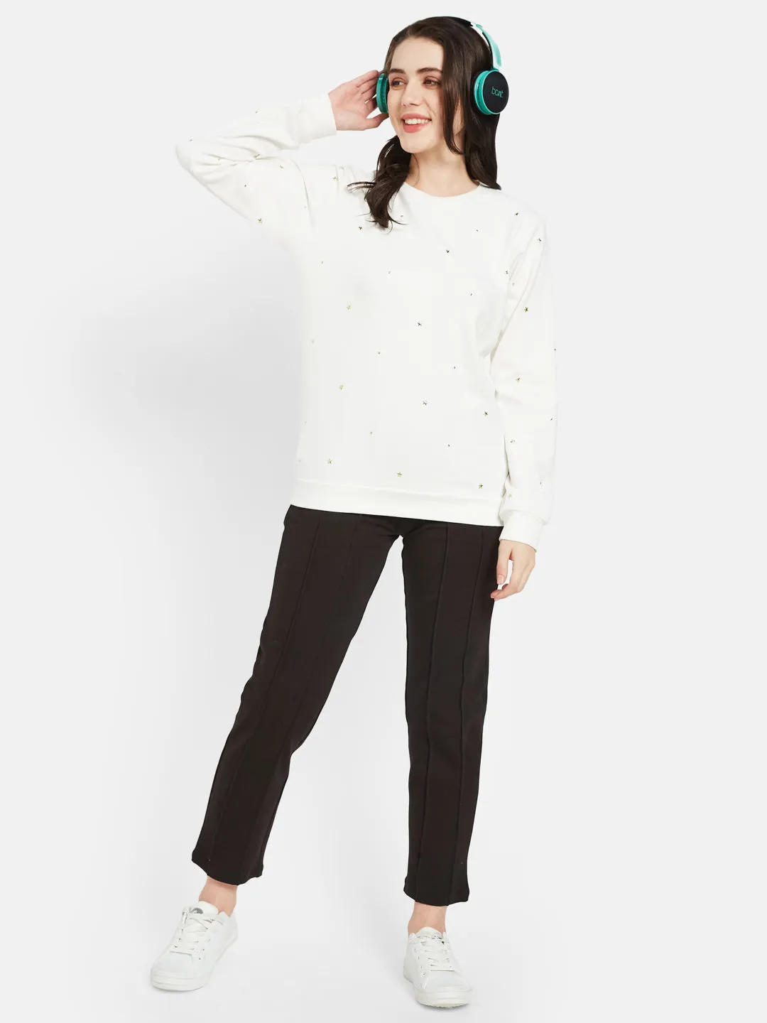 COTTON RICH STAR STUDDED SWEATSHIRT- White