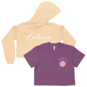 CROP TOP BUNDLE DEAL! 'Latina AF' Rose Shirt (Plum)   'Latina' Script Hoodie (Creamy Peach)