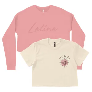 CROP TOP BUNDLE DEAL! 'Latina AF' Rose Shirt (Sand)   'Latina' Script Crewneck Sweatshirt (Mauve)