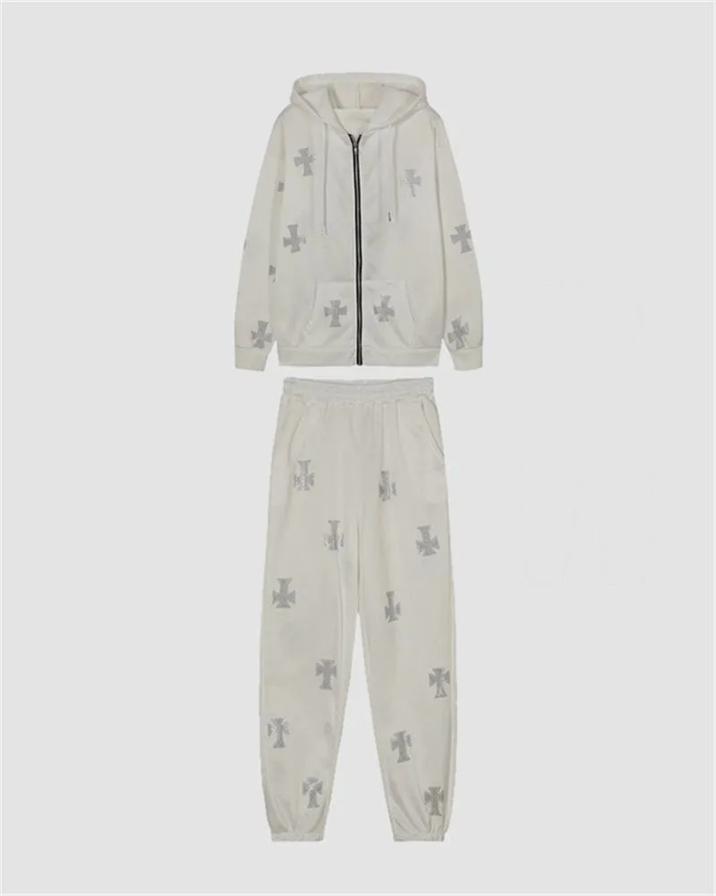 Cross Rhinestone Oversized Hoodie Coord Set