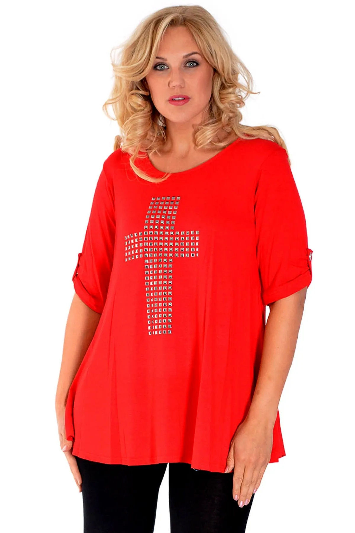 Cross Stud Short Sleeve Tunic Top