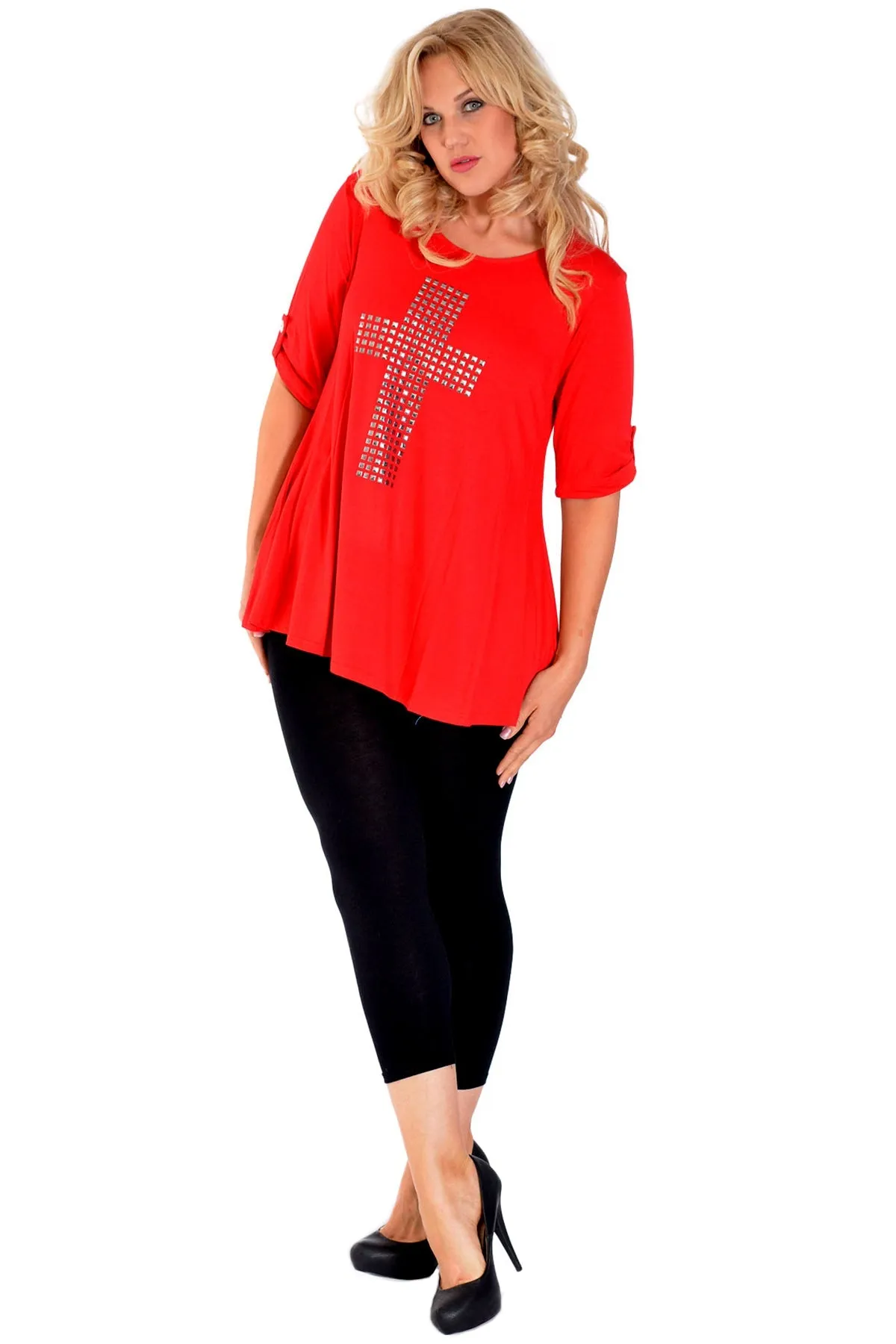 Cross Stud Short Sleeve Tunic Top