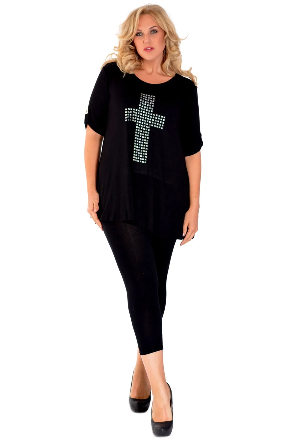 Cross Stud Short Sleeve Tunic Top
