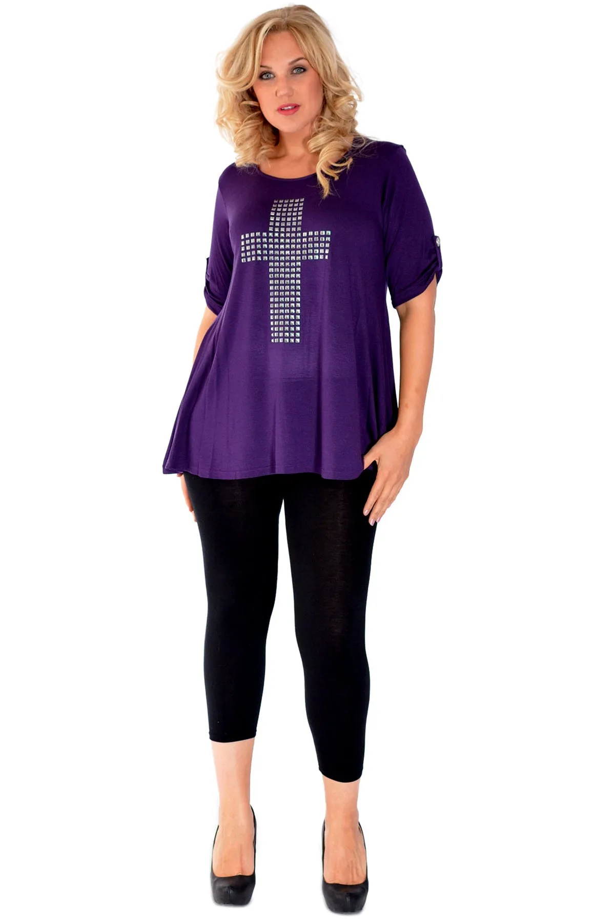 Cross Stud Short Sleeve Tunic Top