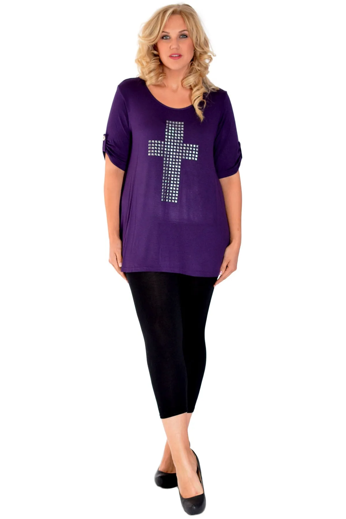 Cross Stud Short Sleeve Tunic Top