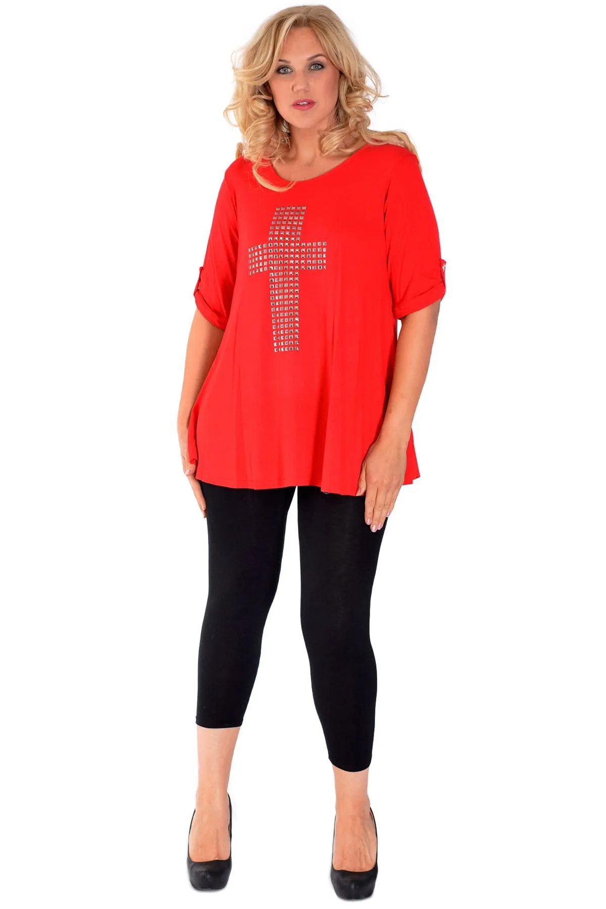 Cross Stud Short Sleeve Tunic Top