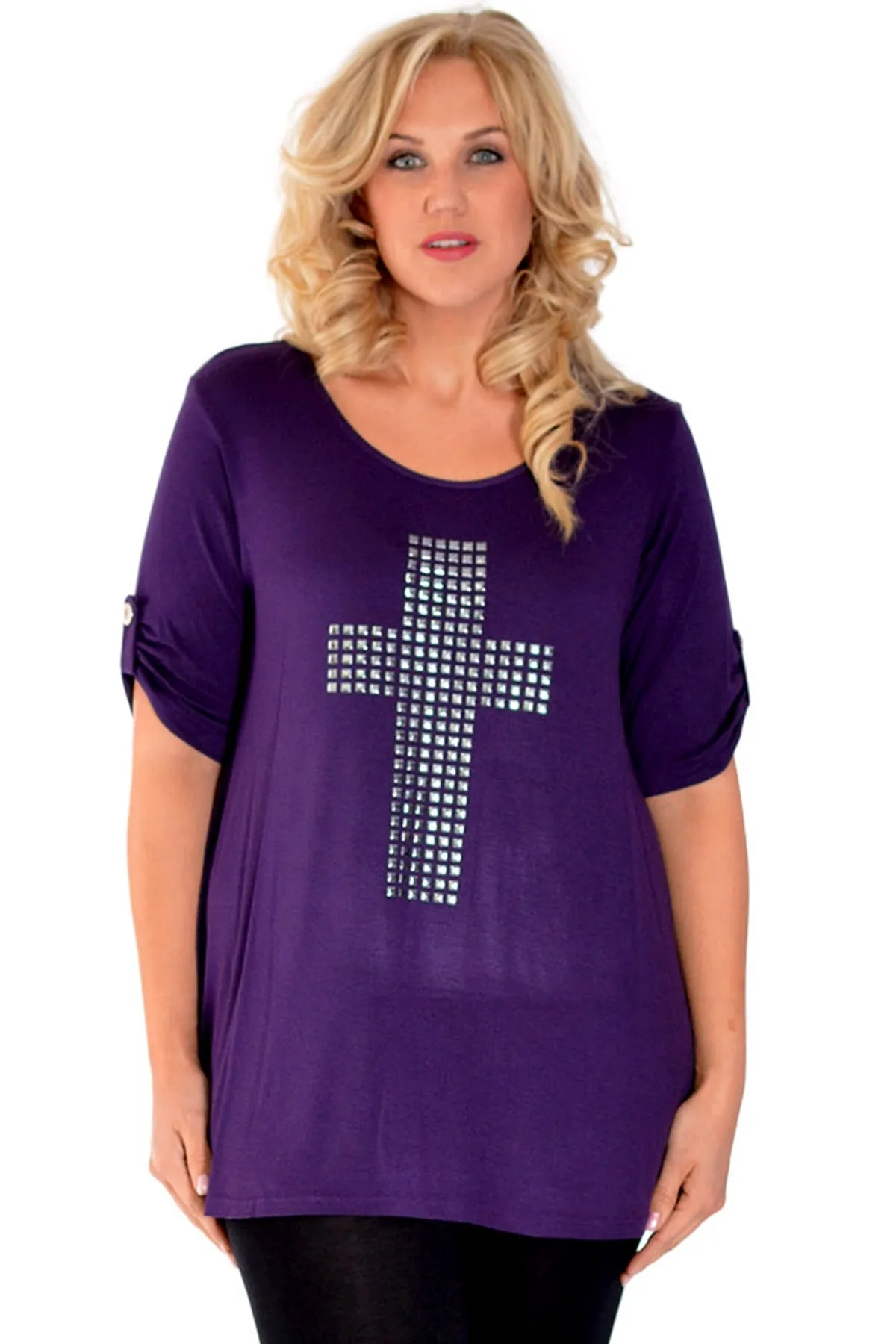 Cross Stud Short Sleeve Tunic Top