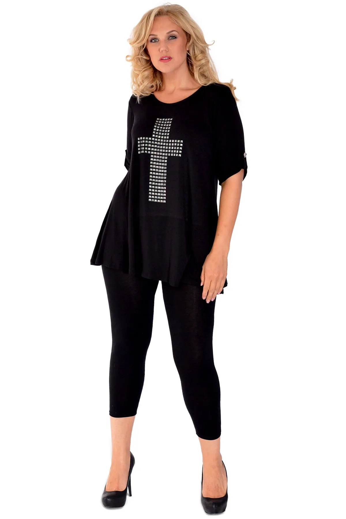 Cross Stud Short Sleeve Tunic Top