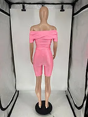 Cross V neck short sleeve shorts elastic casual suit AY3401
