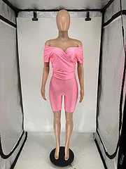 Cross V neck short sleeve shorts elastic casual suit AY3401