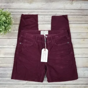 Current / Elliot Burgundy Raw Hem Corduroy Jeans