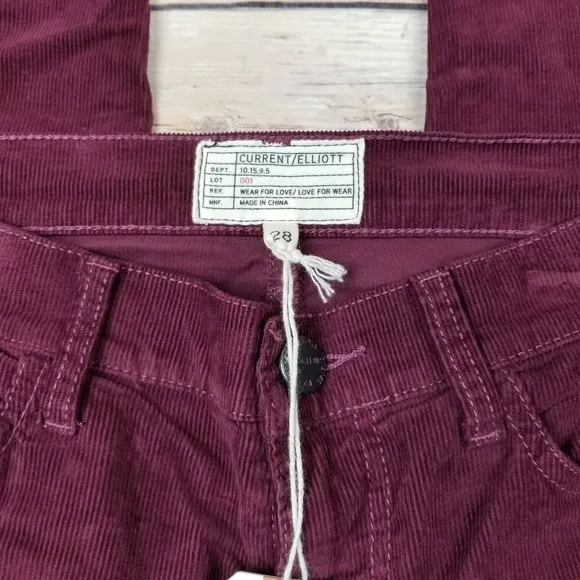 Current / Elliot Burgundy Raw Hem Corduroy Jeans