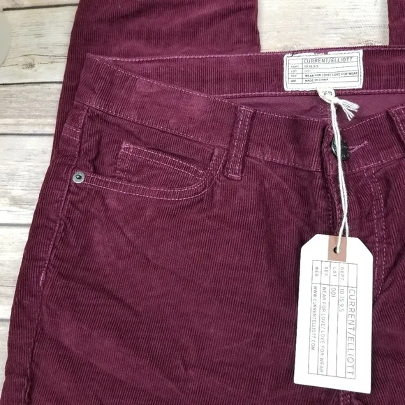 Current / Elliot Burgundy Raw Hem Corduroy Jeans