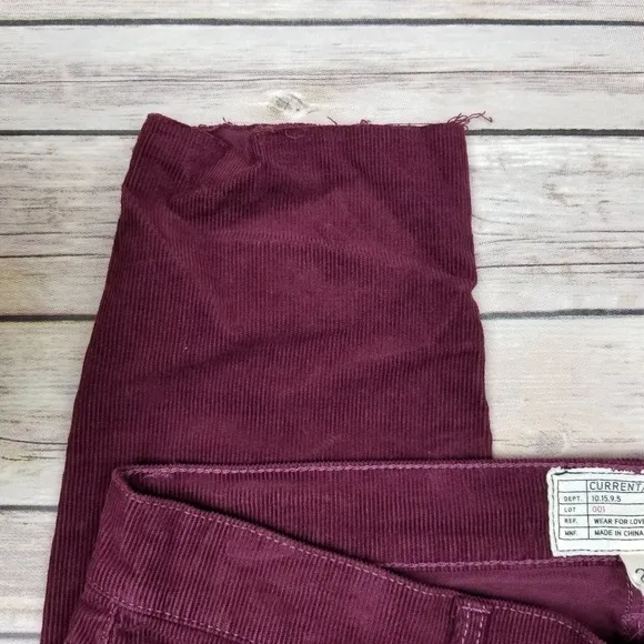 Current / Elliot Burgundy Raw Hem Corduroy Jeans