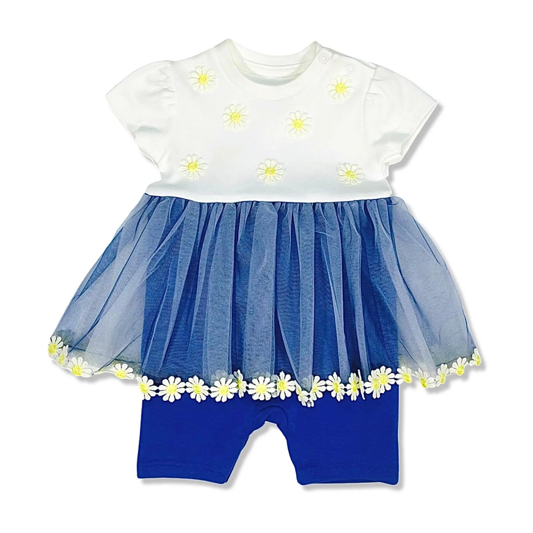 Cute Baby Girl Romper Dress - Tulle Tutu Skirt with Daisies
