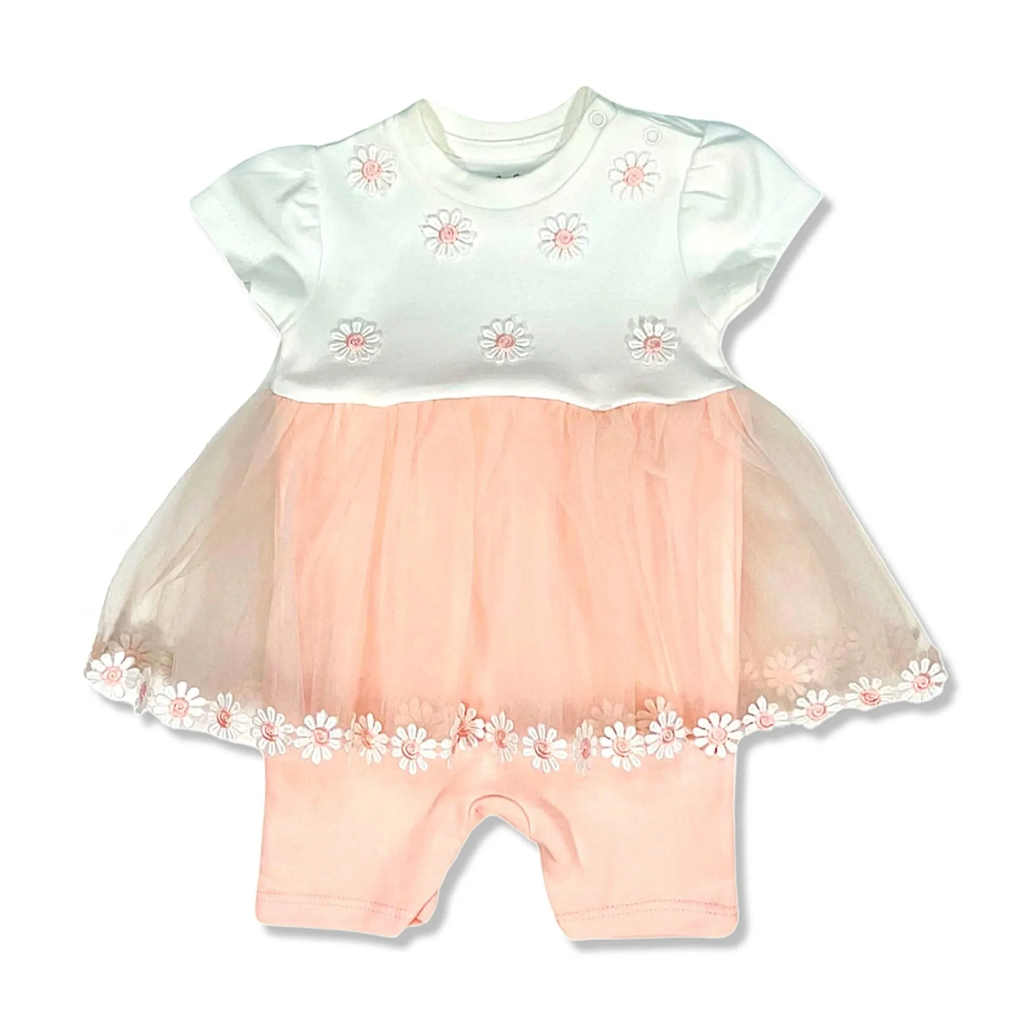 Cute Baby Girl Romper Dress - Tulle Tutu Skirt with Daisies
