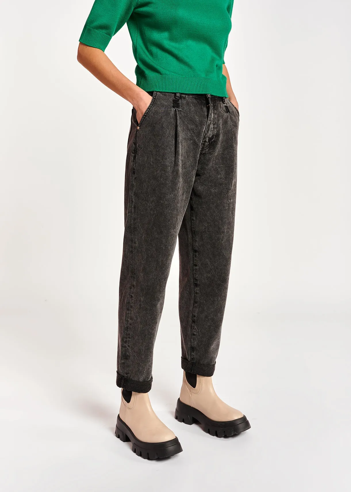 Dark grey high-rise tapered jeans
