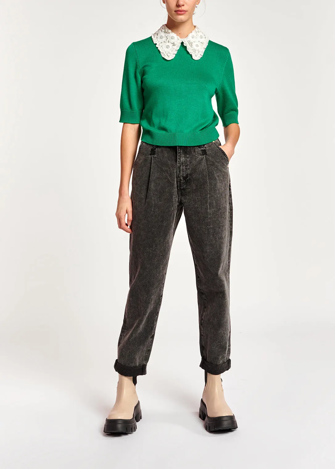 Dark grey high-rise tapered jeans