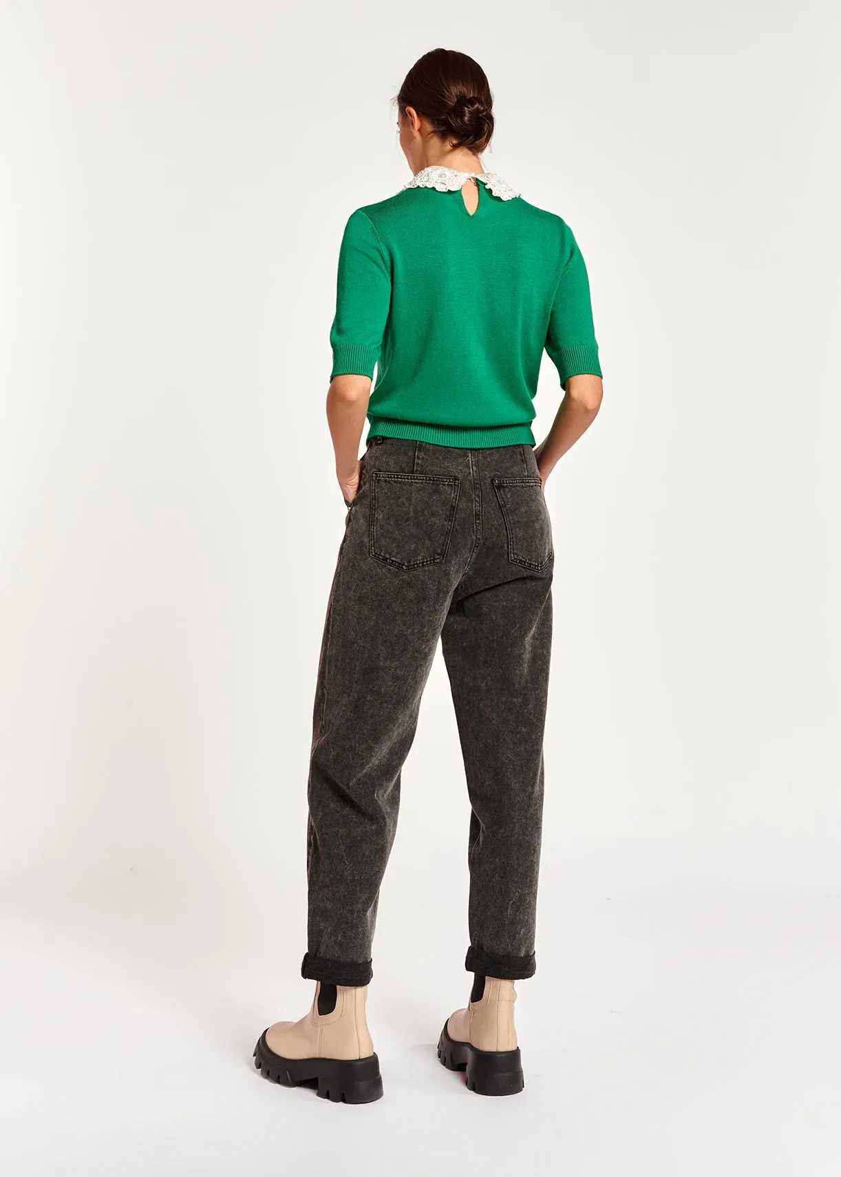 Dark grey high-rise tapered jeans