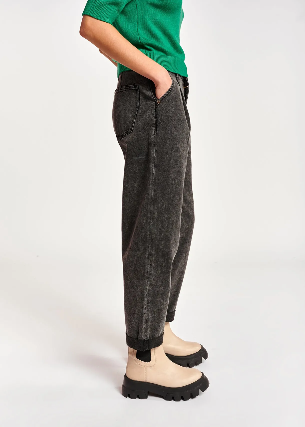 Dark grey high-rise tapered jeans