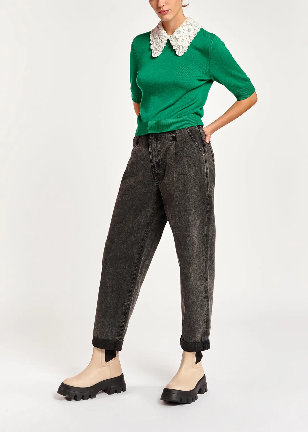 Dark grey high-rise tapered jeans