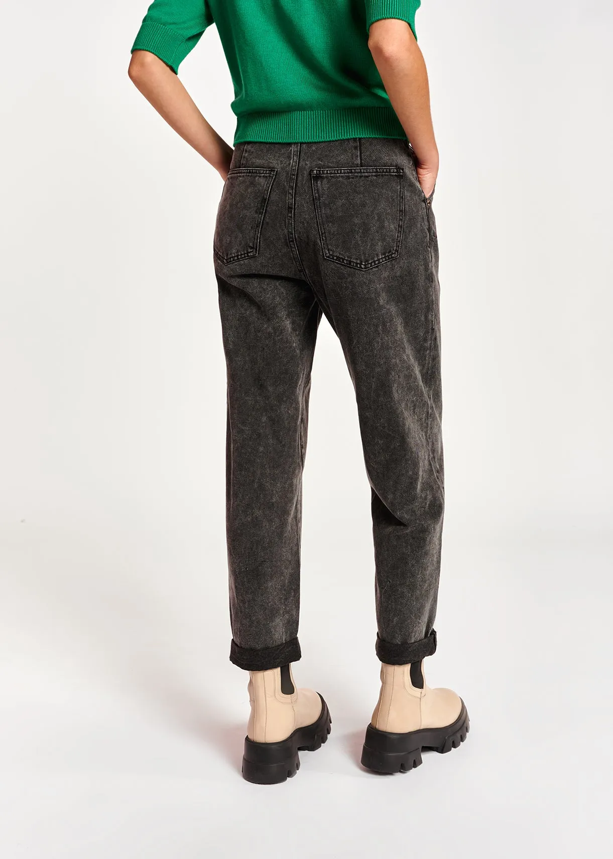 Dark grey high-rise tapered jeans