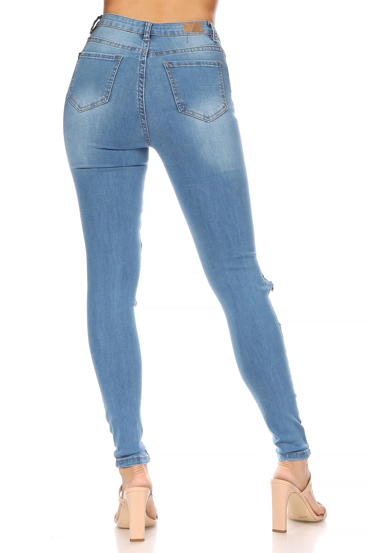 Distressed High Rise Denim Skinny Jeans