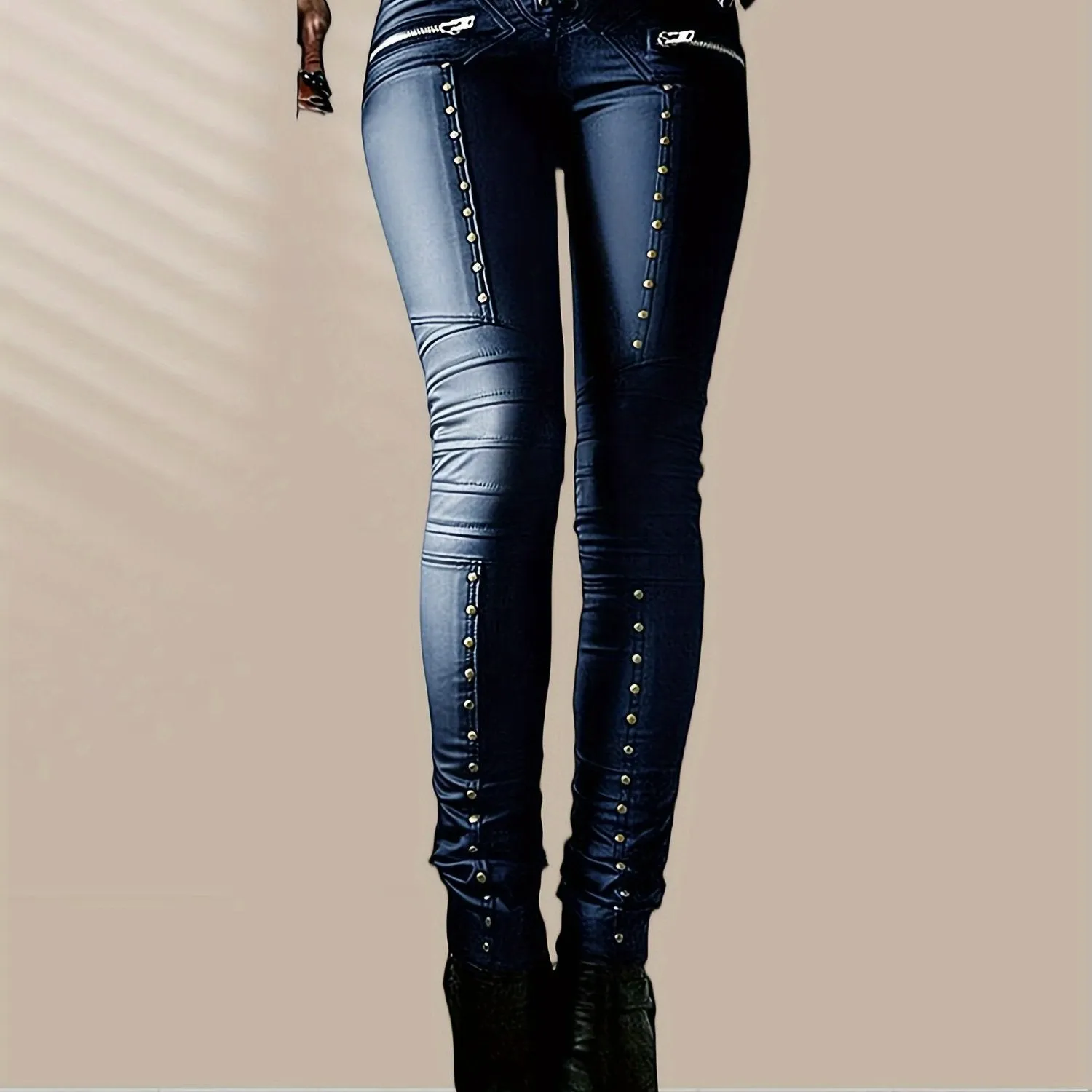 Edgy Gothic Punk Studded Faux Leather Leggings for Women