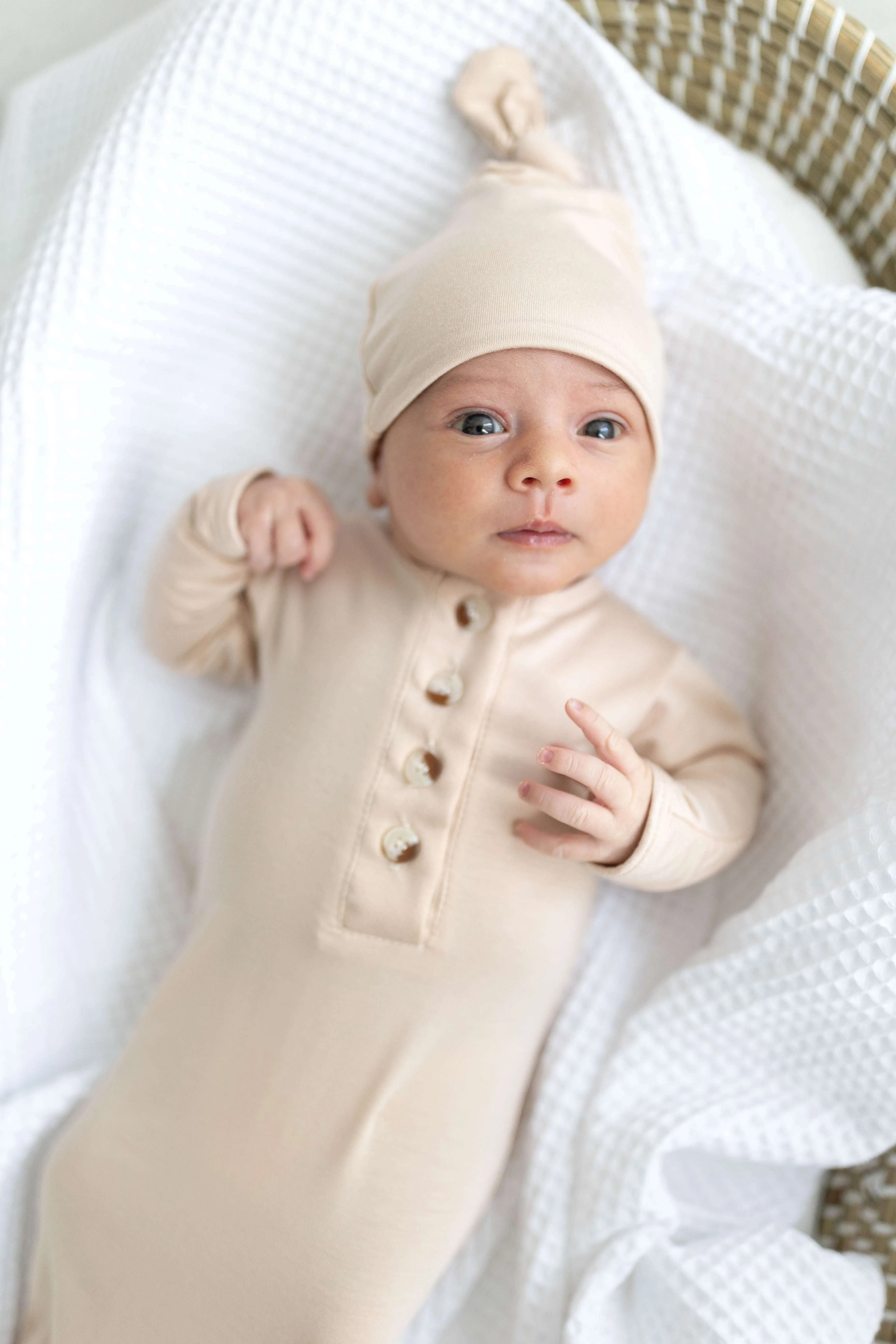 Emerson Knotted Baby Gown Set |Sand