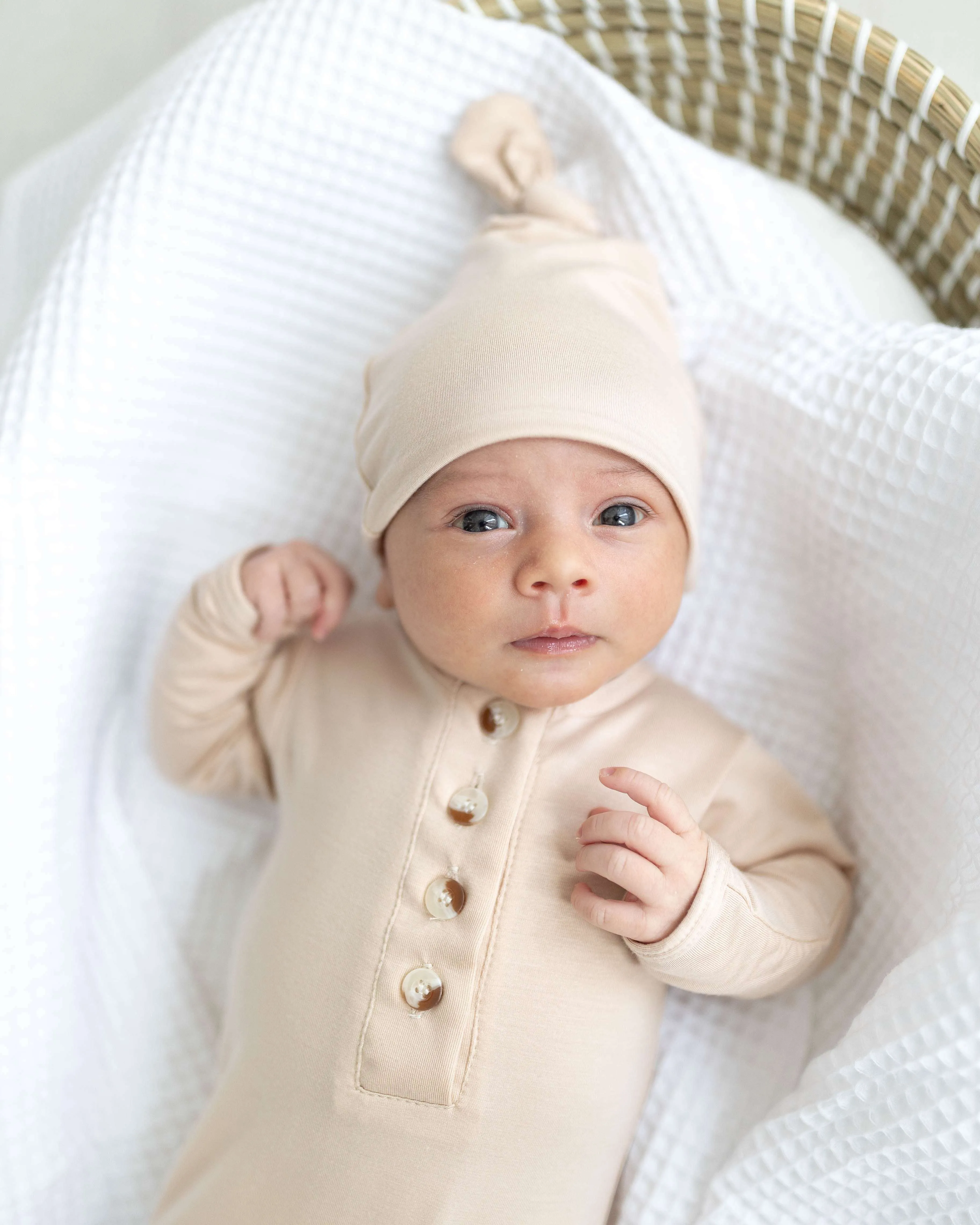 Emerson Knotted Baby Gown Set |Sand
