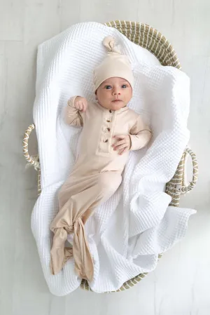 Emerson Knotted Baby Gown Set |Sand