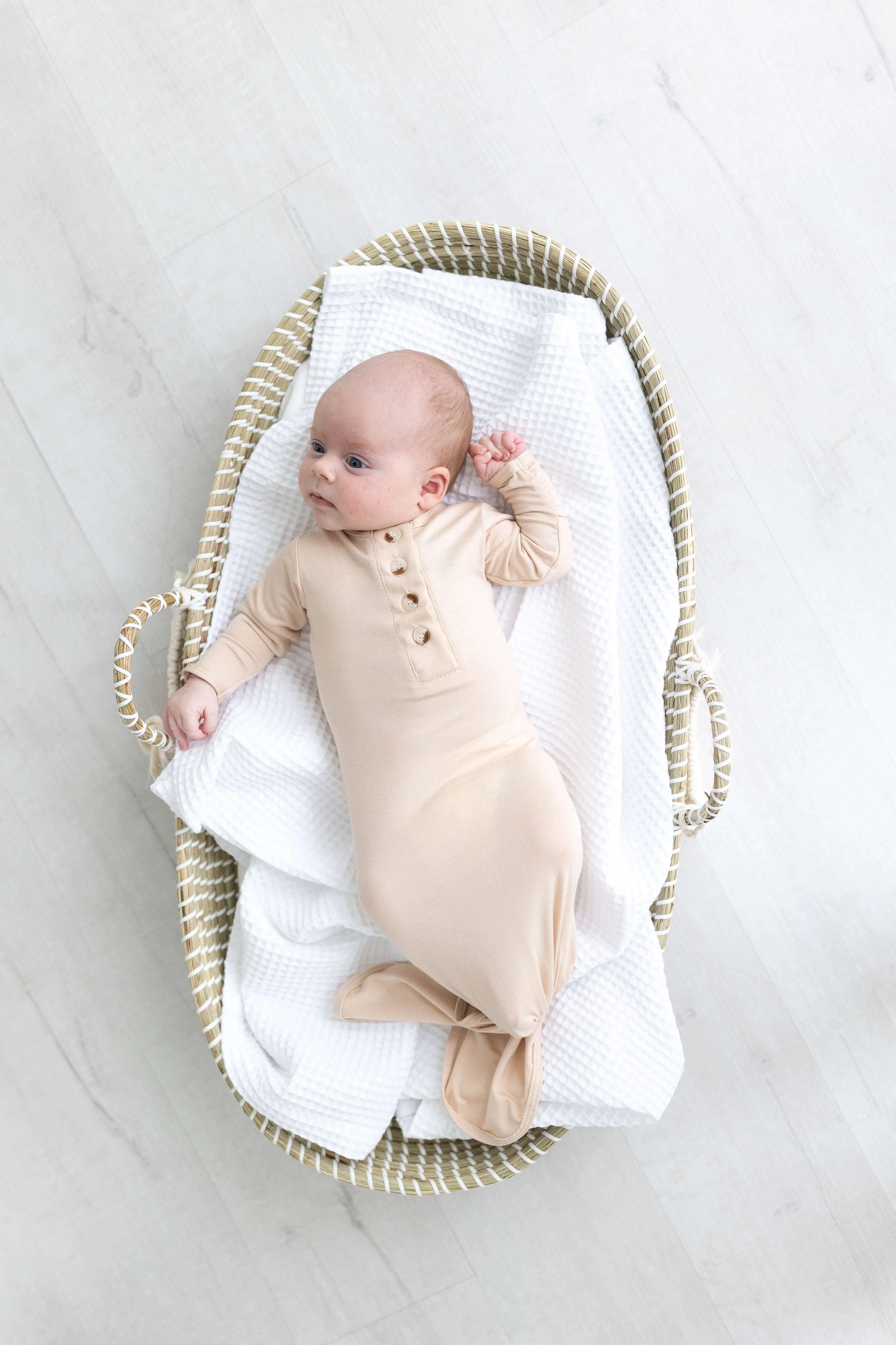 Emerson Knotted Baby Gown Set |Sand