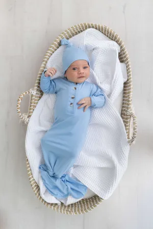 Emerson Knotted Gown & Hat Set | Baby Blue