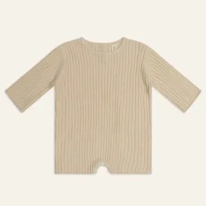 Essential Ribbed Knit L/Slv Romper - Biscuit