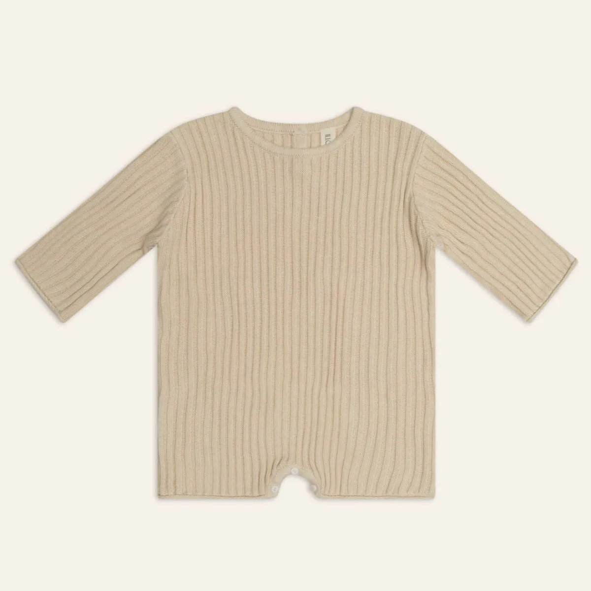 Essential Ribbed Knit L/Slv Romper - Biscuit