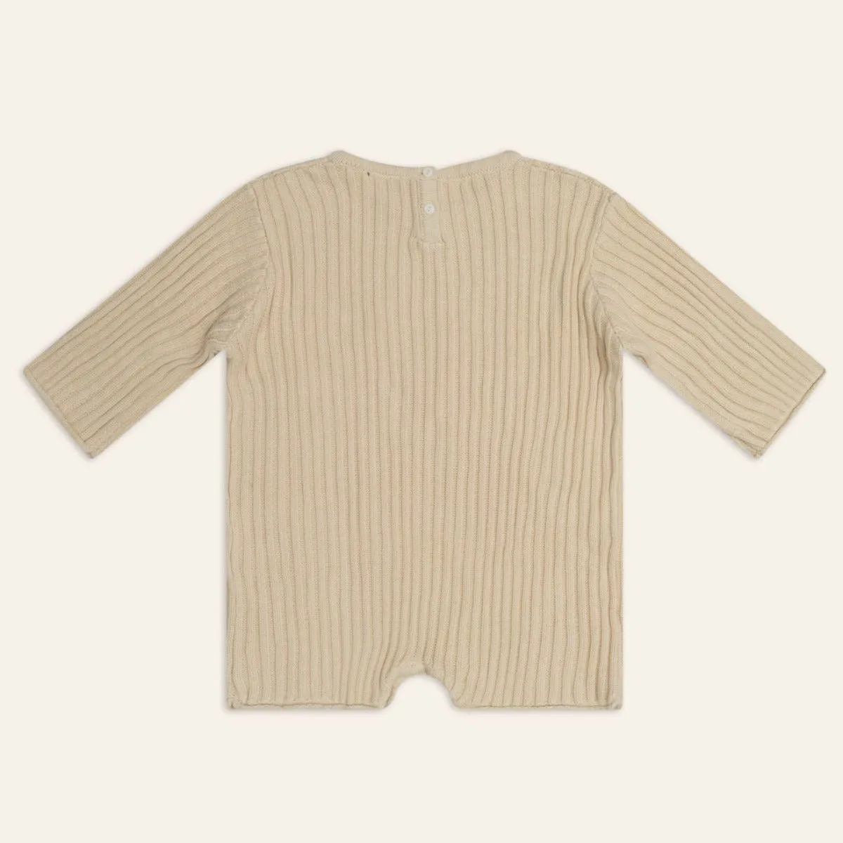 Essential Ribbed Knit L/Slv Romper - Biscuit