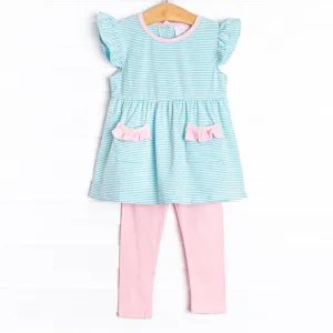 Everly Legging Set, Mint Stripe