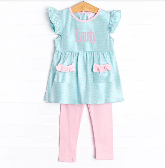 Everly Legging Set, Mint Stripe