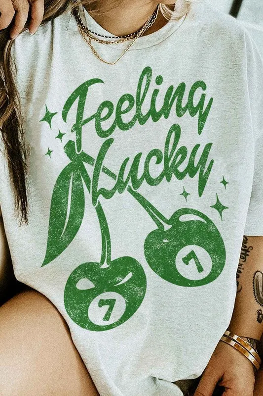 FEELIN LUCKY ST PATRICKS OVERSIZED GRAPHIC TEE