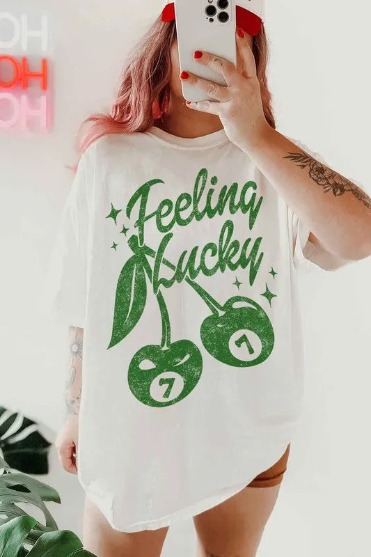 FEELIN LUCKY ST PATRICKS OVERSIZED GRAPHIC TEE