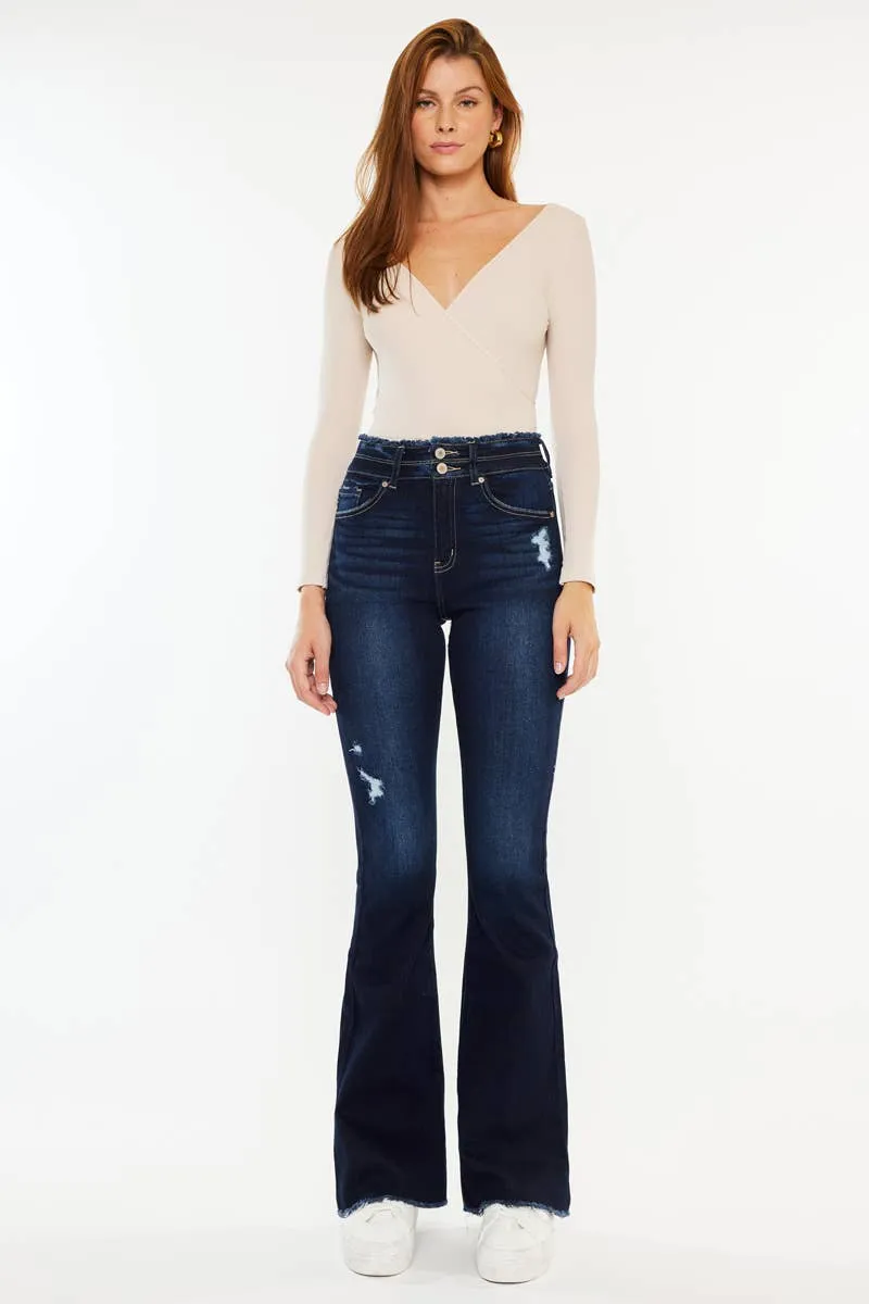 FINAL SALE: High Rise Fray Hem Flare Jeans