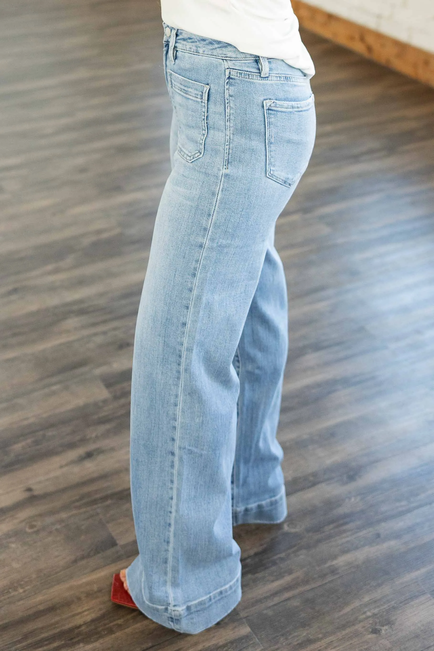 [FLYING MONKEY] DIGINITY HIGH RISE FRONT PATCH PCKT WIDE LEG JEANS