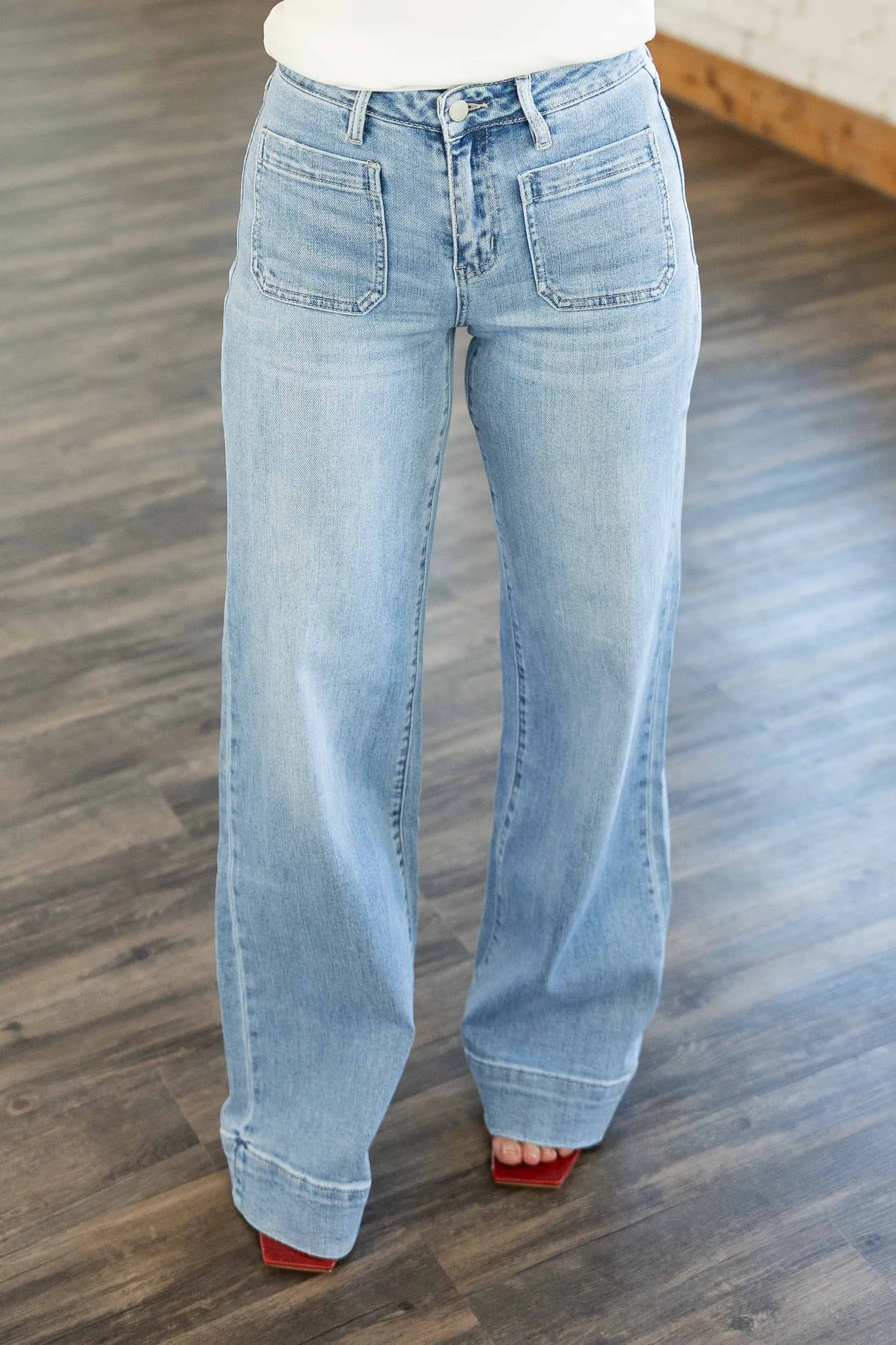 [FLYING MONKEY] DIGINITY HIGH RISE FRONT PATCH PCKT WIDE LEG JEANS