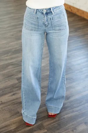 [FLYING MONKEY] DIGINITY HIGH RISE FRONT PATCH PCKT WIDE LEG JEANS