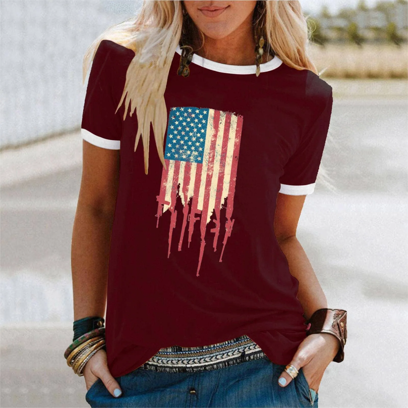 Fourth of July American flag print women's t-shirt