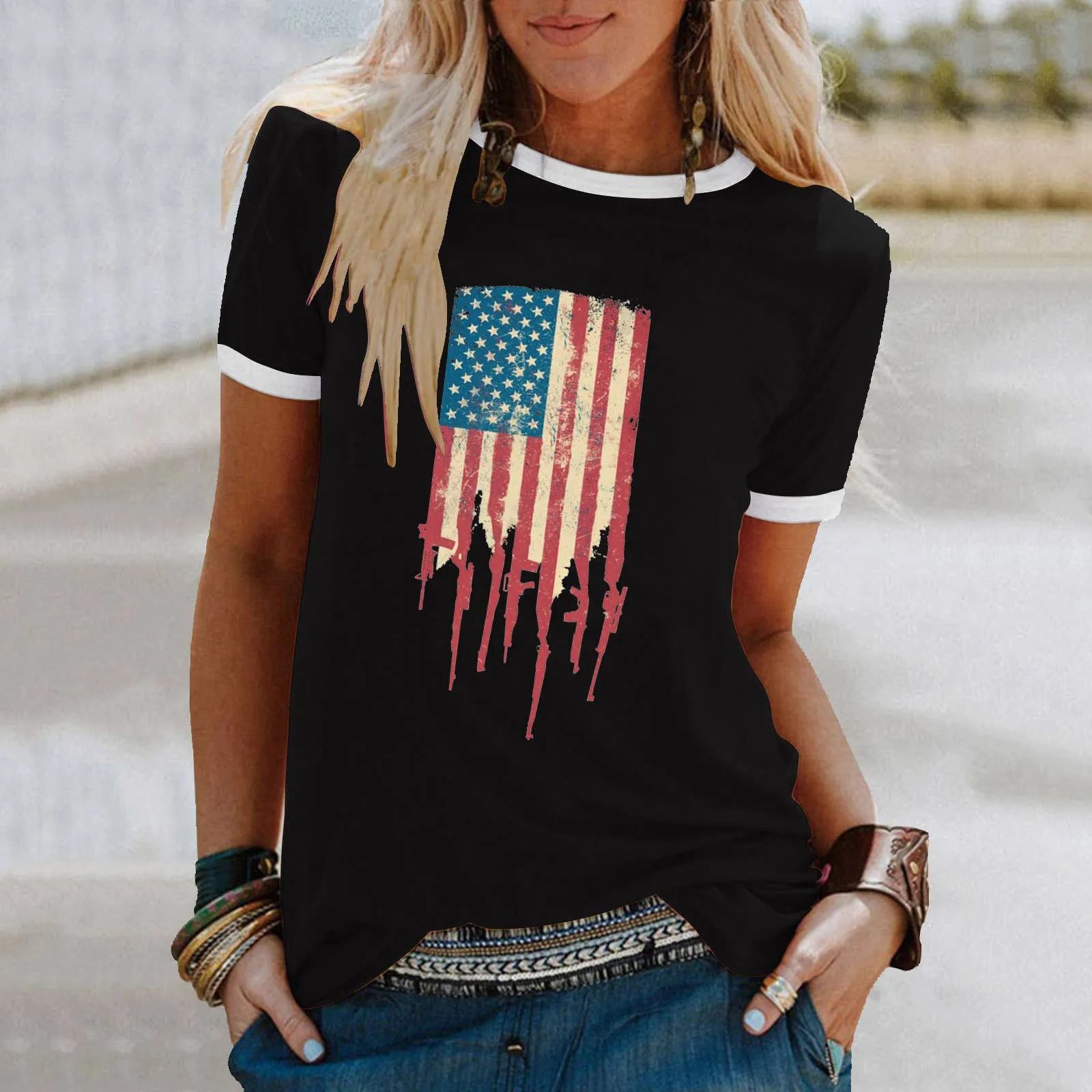 Fourth of July American flag print women's t-shirt