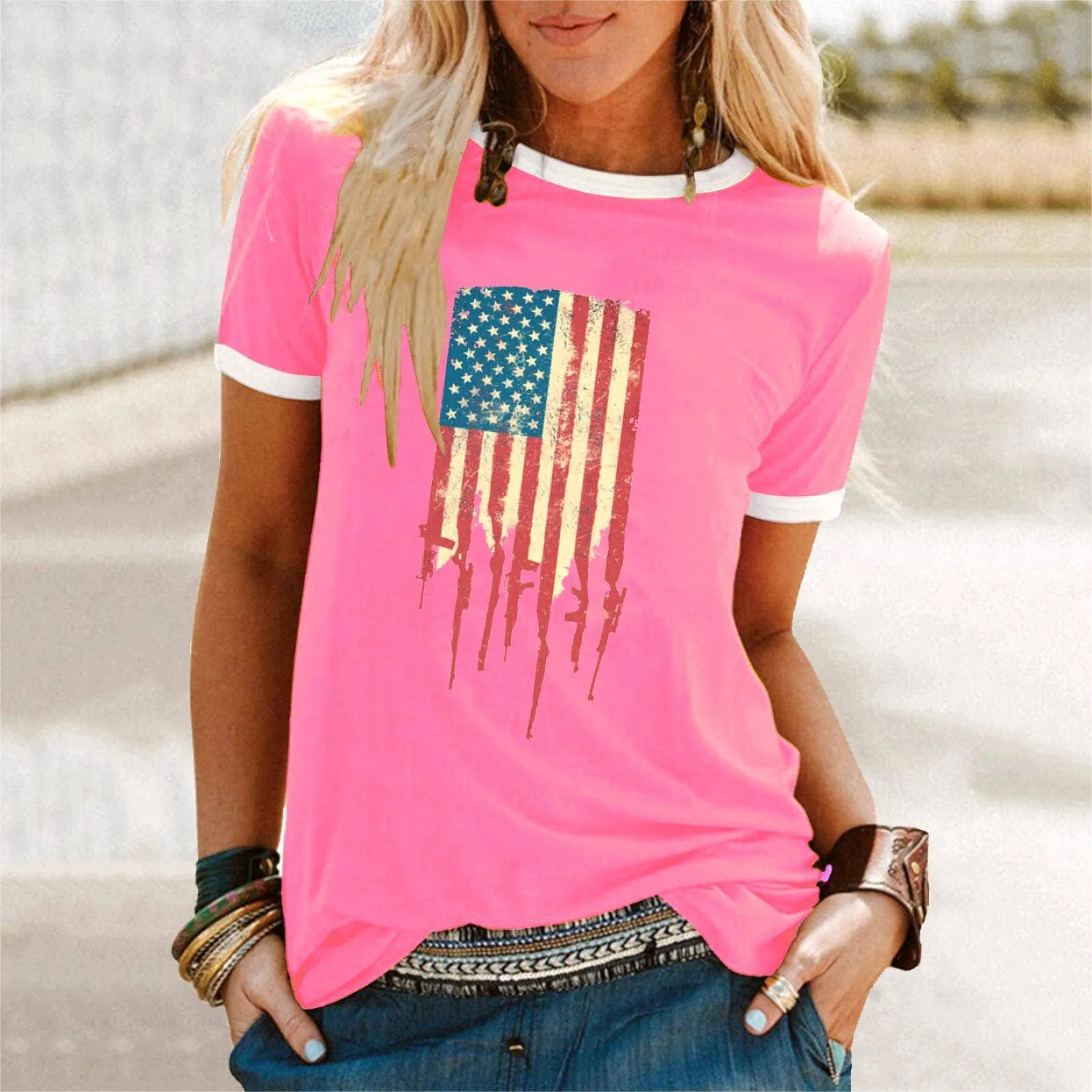 Fourth of July American flag print women's t-shirt