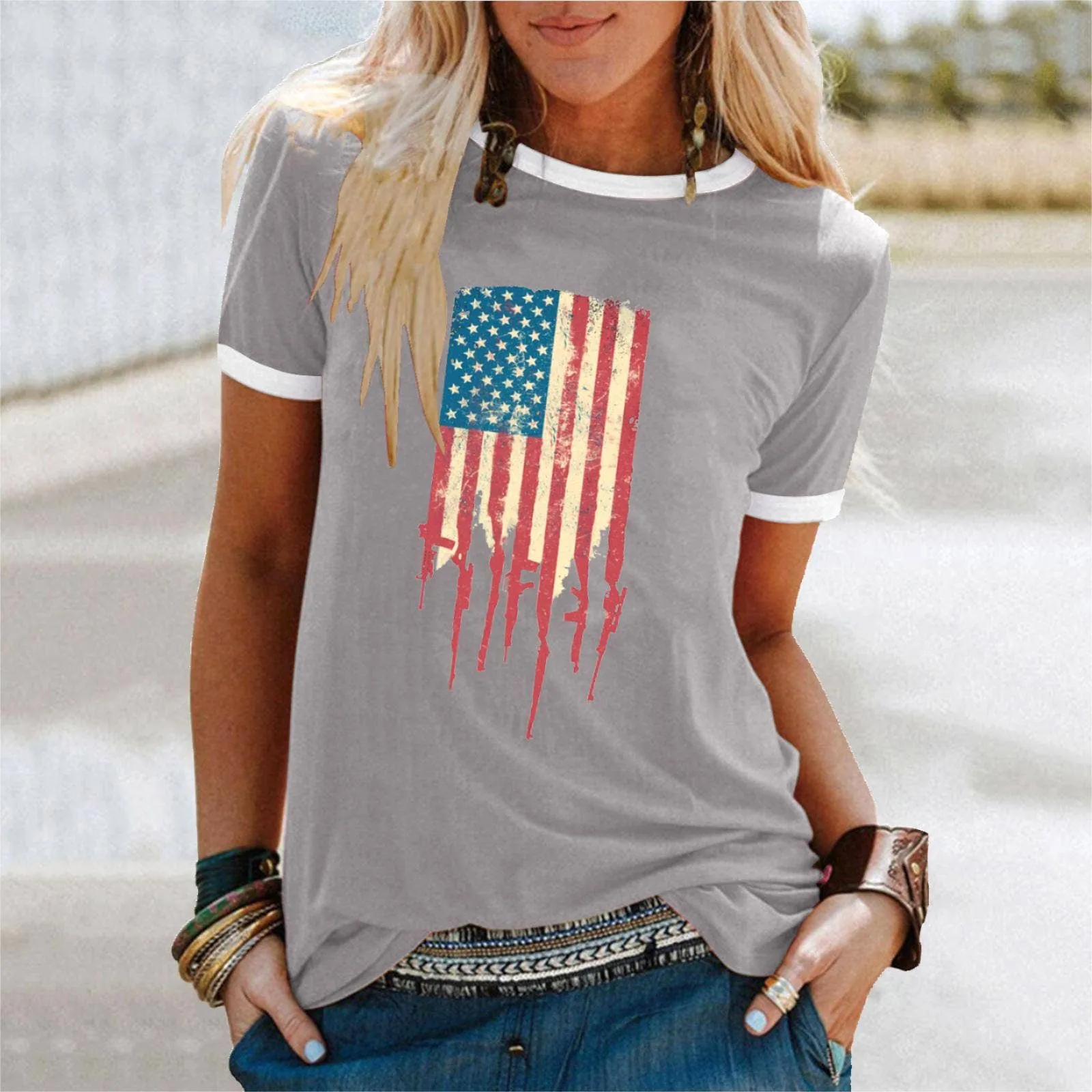 Fourth of July American flag print women's t-shirt